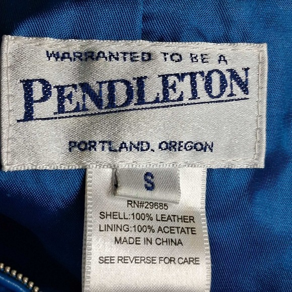 Pendleton Blue Leather Jacket‎ Mandarin Collar Zip Front Size Small READ - Picture 3 of 8